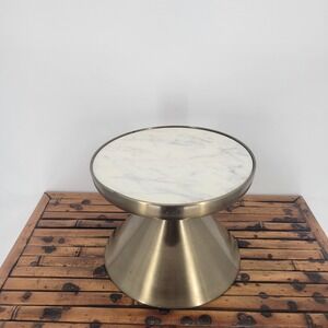 Modern Marble Top Pedestal Stand Antique Brass Hourglass Accent Display Riser 7"